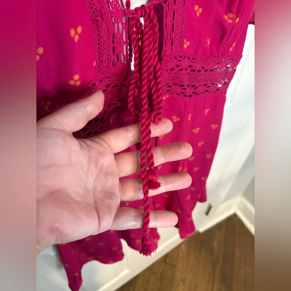 Free People Morning Sun Romper | Magenta with Orange Floral Print | Women’s S - Picture 8 of 15